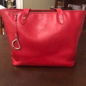 Red Lauren Ralph Lauren textured leather purse bag